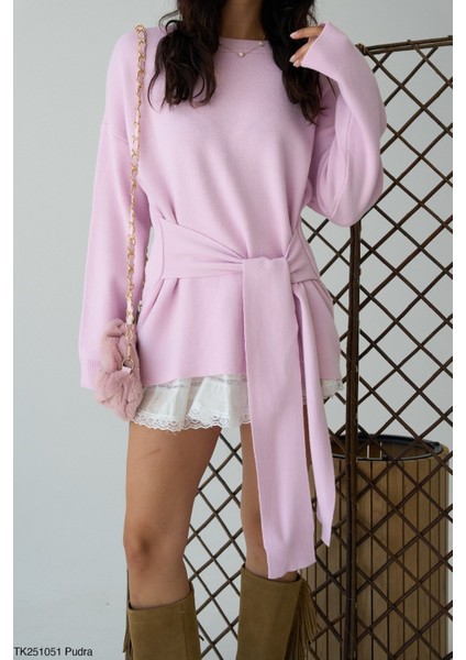 Kadın Geniş Kol Kendinden Kuşaklı Triko Kazak fiyatları