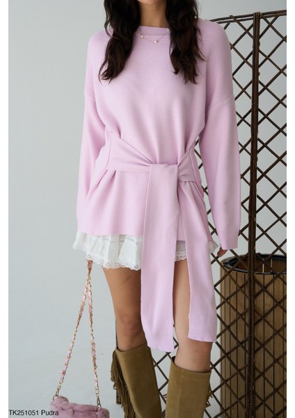 Kadın Geniş Kol Kendinden Kuşaklı Triko Kazak modelleri