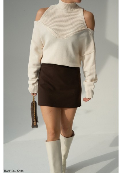 Kadın Açık Omuz Triko Kazak modelleri