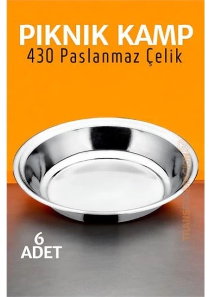 Paslanmaz Çelik Tabak Seti Kamp Piknik Tabağı 6 Adet