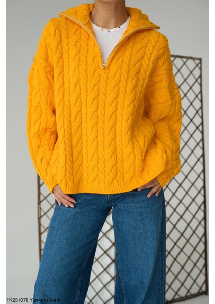 Kadın Yarım Fermuarlı Boğazlı Uzun Kol Kışlık Kazak modelleri