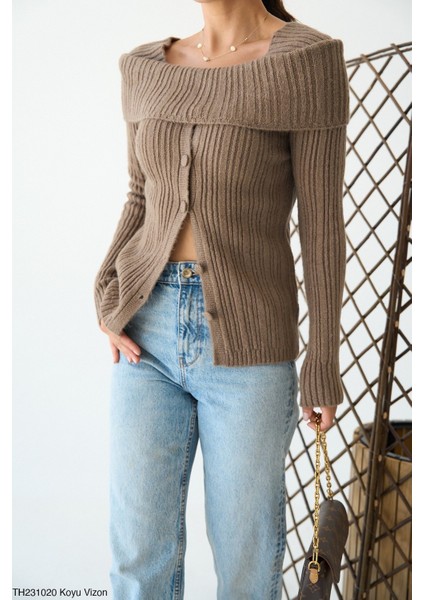 Kadın Kayık Yaka Komple Düğmeli Kışlık Triko Hırka fiyatları