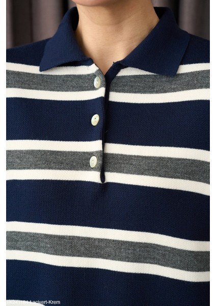 Kadın Erkek Yaka Çizgili Yarım Düğmeli Triko Kazak fırsatları