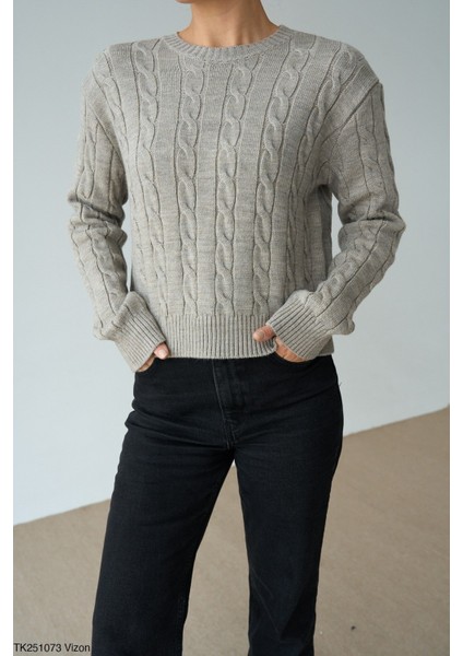 Kadın Basıc Saç Örgü Detaylı Kışlık Kazak fiyatları