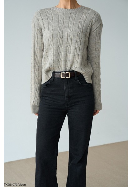 Kadın Basıc Saç Örgü Detaylı Kışlık Kazak modelleri