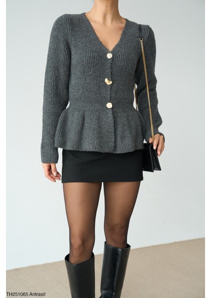 Kadın Fırfır Detaylı Basıc Fitilli Düğmeli Triko Hırka fiyatları