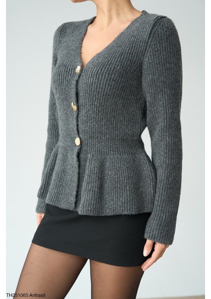 Kadın Fırfır Detaylı Basıc Fitilli Düğmeli Triko Hırka modelleri