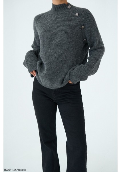 Kadın Kol Düğme Detaylı Basıc Triko Kazak modelleri