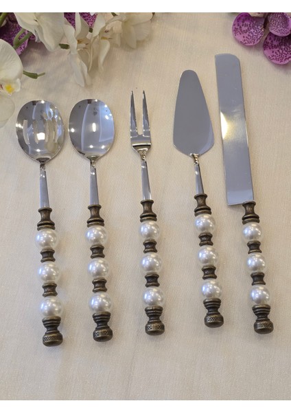 5 Parça Inci Servis Kaşık Seti Antik