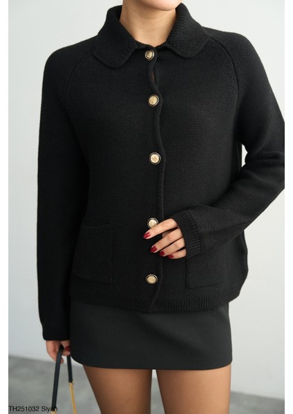 Kadın Rekli Düğmeli Çift Çepli Uzun Oversize Triko Hırka fiyatları