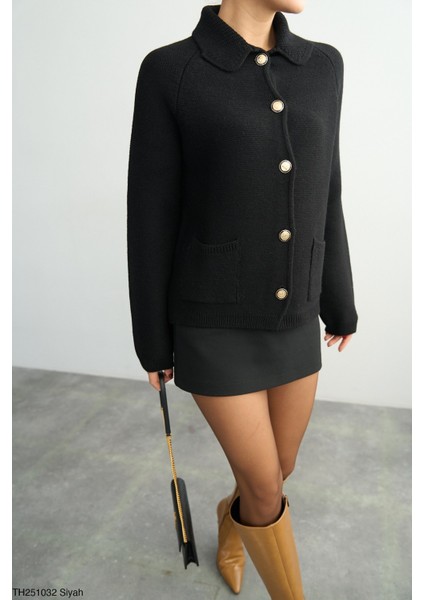 Kadın Rekli Düğmeli Çift Çepli Uzun Oversize Triko Hırka modelleri