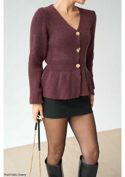 Kadın Fırfır Detaylı Basıc Fitilli Düğmeli Triko Hırka fiyatları