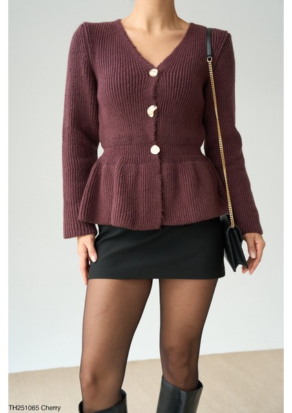 Kadın Fırfır Detaylı Basıc Fitilli Düğmeli Triko Hırka modelleri