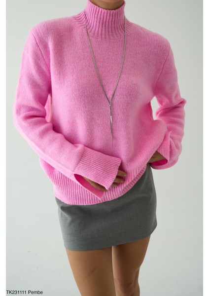 Kadın Yarm Balıkçıl Boğaz Kol Detaylı Kışlık Kazak