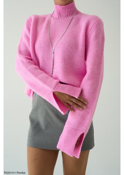 Kadın Yarm Balıkçıl Boğaz Kol Detaylı Kışlık Kazak modelleri