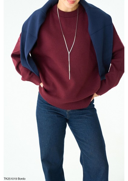 Kadın Bisiklet Yaka Basıc Oversıze Kesim Kazak