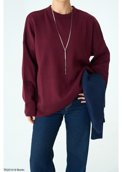 Kadın Bisiklet Yaka Basıc Oversıze Kesim Kazak modelleri