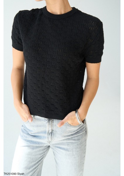 Kadın Bisiklet Yaka Transpran Kısa Kol Kazak modelleri