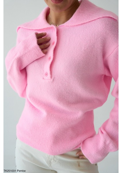 Kadın Yarım Düğmeli Basic Kışlık Trikoz Kazak