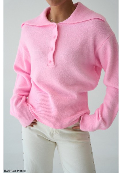 Kadın Yarım Düğmeli Basic Kışlık Trikoz Kazak modelleri