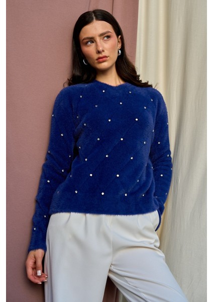 Kadın Taş Detaylı Peluş Standart Kazak fiyatları