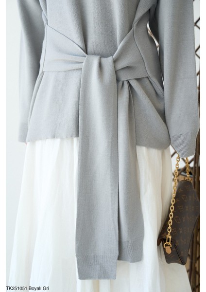 Kadın Geniş Kol Kendinden Kuşaklı Triko Kazak fiyatları