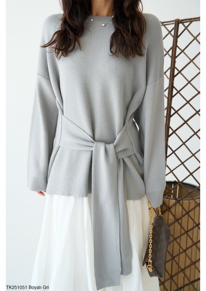 Kadın Geniş Kol Kendinden Kuşaklı Triko Kazak modelleri