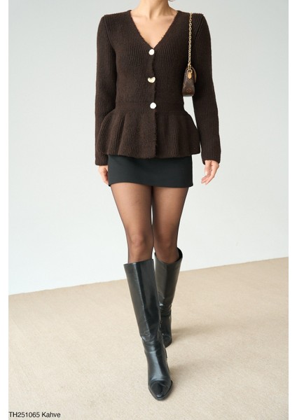 Kadın Fırfır Detaylı Basıc Fitilli Düğmeli Triko Hırka fiyatları