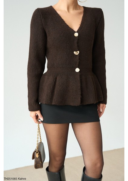 Kadın Fırfır Detaylı Basıc Fitilli Düğmeli Triko Hırka modelleri