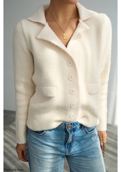 Kadın Erkek Yaka Ceket Tipi Düğmeli Kışlık Hırka