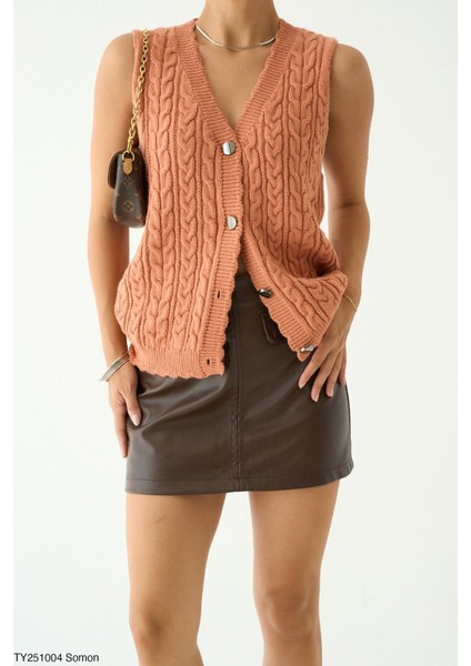 Kadın Kolsuz Düğmeli Örme Yelek fiyatları