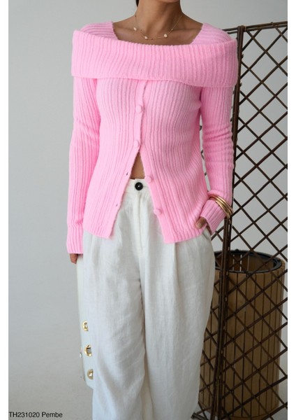 Kadın Kayık Yaka Komple Düğmeli Kışlık Triko Hırka modelleri