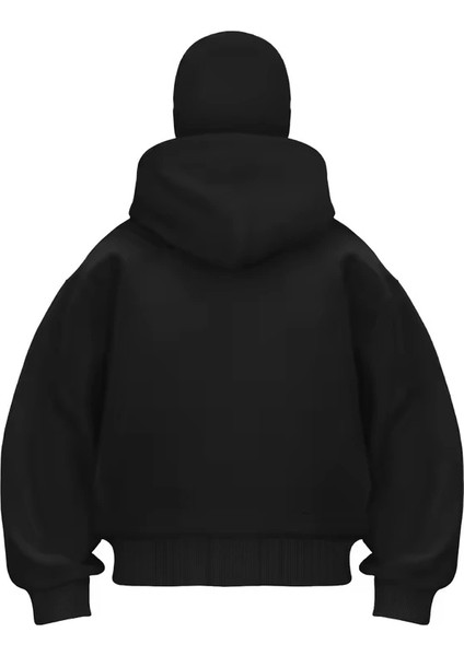 Samuray Zıp Fermuarlı Kapüşonlu Sweatshirt- Siyah fırsatları