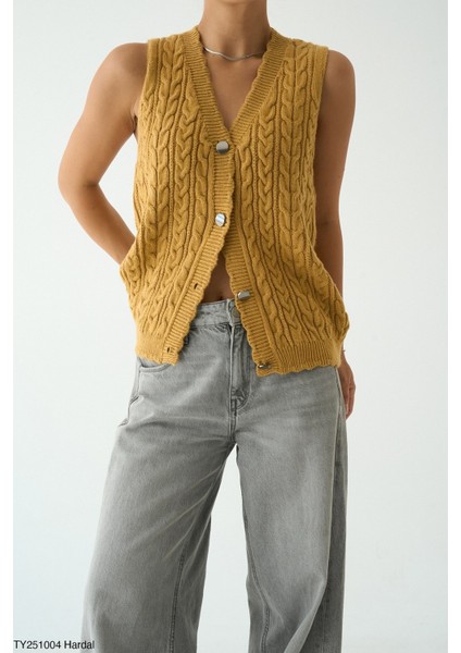 Kadın Kolsuz Düğmeli Örme Yelek modelleri