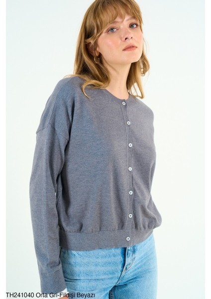 Kadın Full Düğmeli Ince Sezonluk Triko Hırka