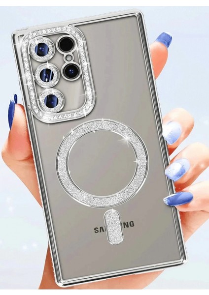 Samsung Galaxy S25 Ultra Kılıf Joke Simli Magneticsafe Kılıf - Pembe modelleri