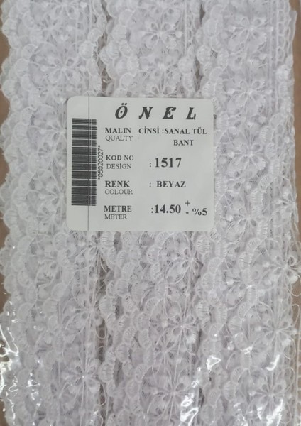 Dantel Polyester Sanal Tül Bant Beyaz 14,50 Metre En 6 cm ON-1517-B