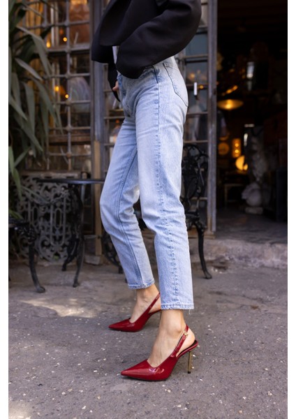 Yivse Kadin Siyah Rugan Metal Toka Detay Topuklu Ayakkabi modelleri