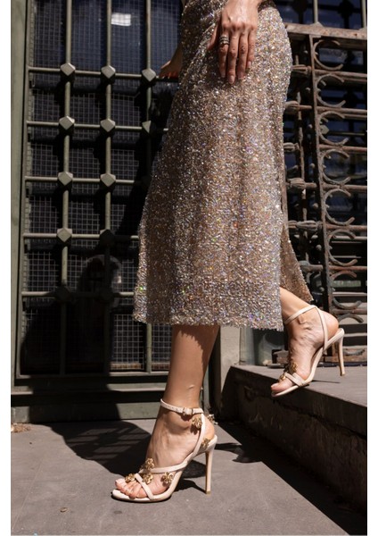 Maddy Kadın Gumus Saten Taş Detayli Topuklu Abiye Sandalet modelleri