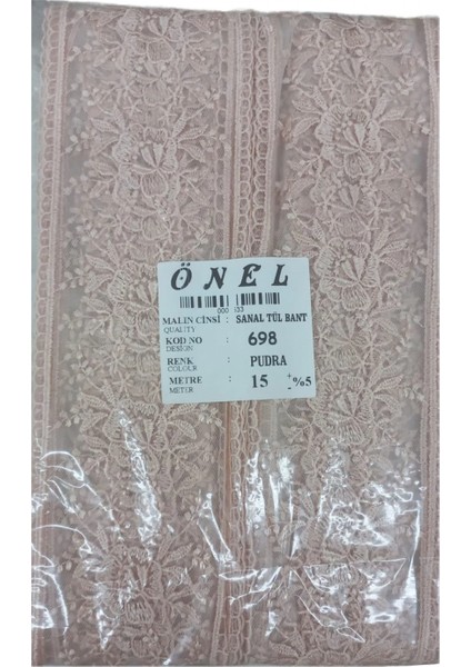 Dantel Polyester Sanal Tül Bant Pudra 15 Metre En 6 cm ON-698-PU