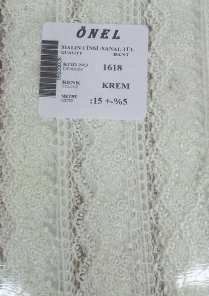 Dantel Polyester Sanal Tül Bant Krem 15 Metre En 3 cm ON-1618-KR