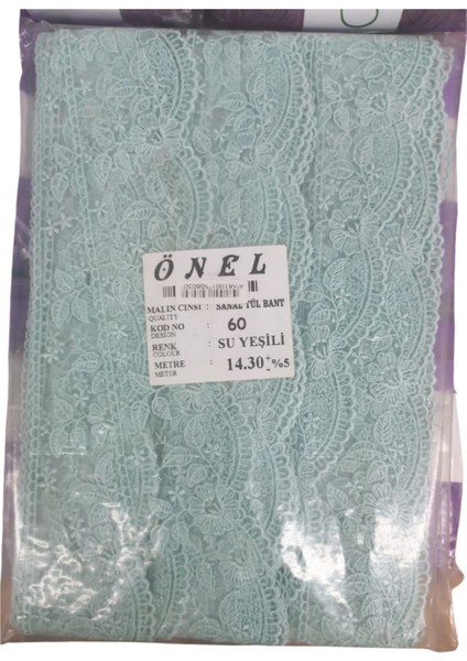 Dantel Polyester Sanal Tül Bant Su Yeşili 14,30 Metre En 6 cm On-60-Sy
