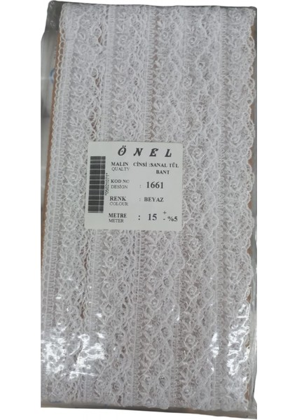 Dantel Polyester Sanal Tül Bant Beyaz 15 Metre En 6 cm ON-1661-B