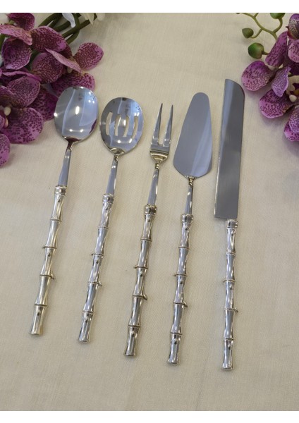 Bambu 5 Parça Servis Kaşık Seti Gümüş