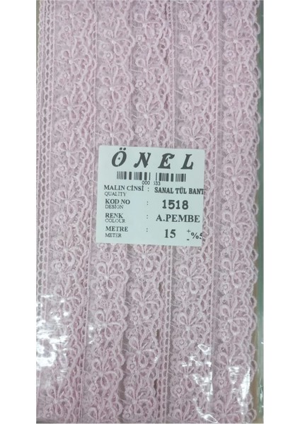 Dantel Polyester Sanal Tül Bant Açık Pembe 15 Metre En 3 cm ON-1518-AP