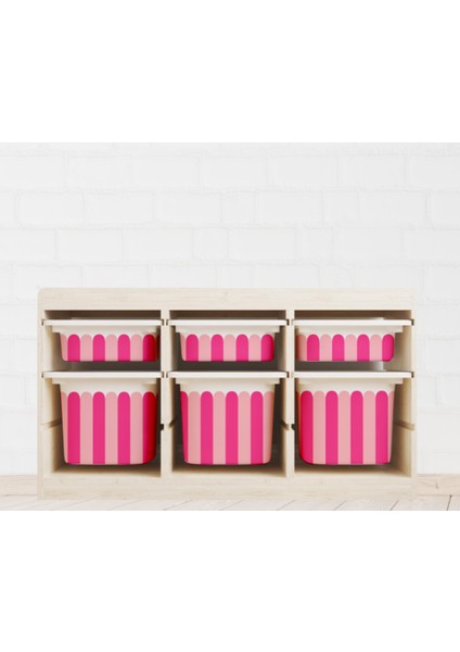 Trofast Pembe Dalgalı Temalı Sticker - Çocuk Odası Oyuncak Düzenleme Etiketi - Dayanıklı Folyo