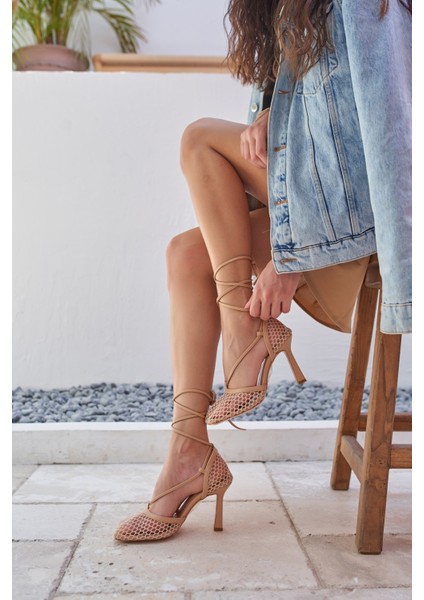 Niklas Kadin Bej File Detay Topuklu Sandalet modelleri