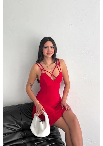 Ince Çift Askılı Mini Elbise