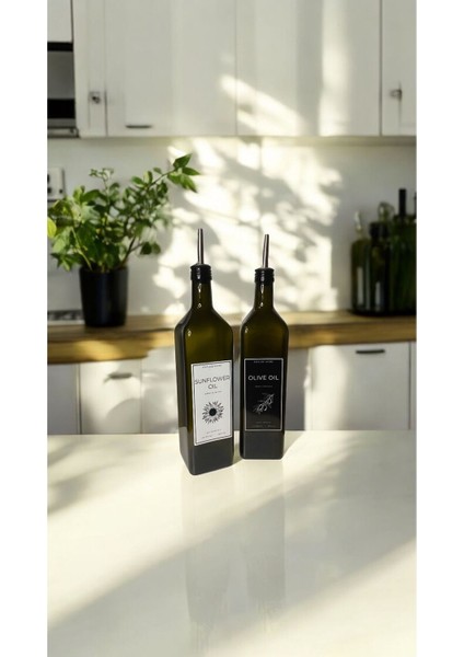 Home 2'li Amber 1000 ml Cam Ayçiçek Yağı Zeytinyağı Şişesi Yağdanlık Vintage Retro
