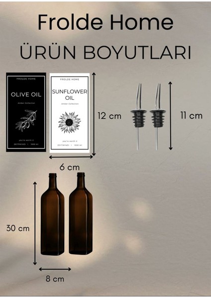Home 2'li Amber 1000 ml Cam Ayçiçek Yağı Zeytinyağı Şişesi Yağdanlık Vintage Retro